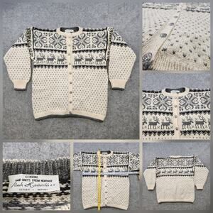 Vintage Norsk Handstrikk Sweater Womens Large? Norwegian Wool Cardigan Knit 90s